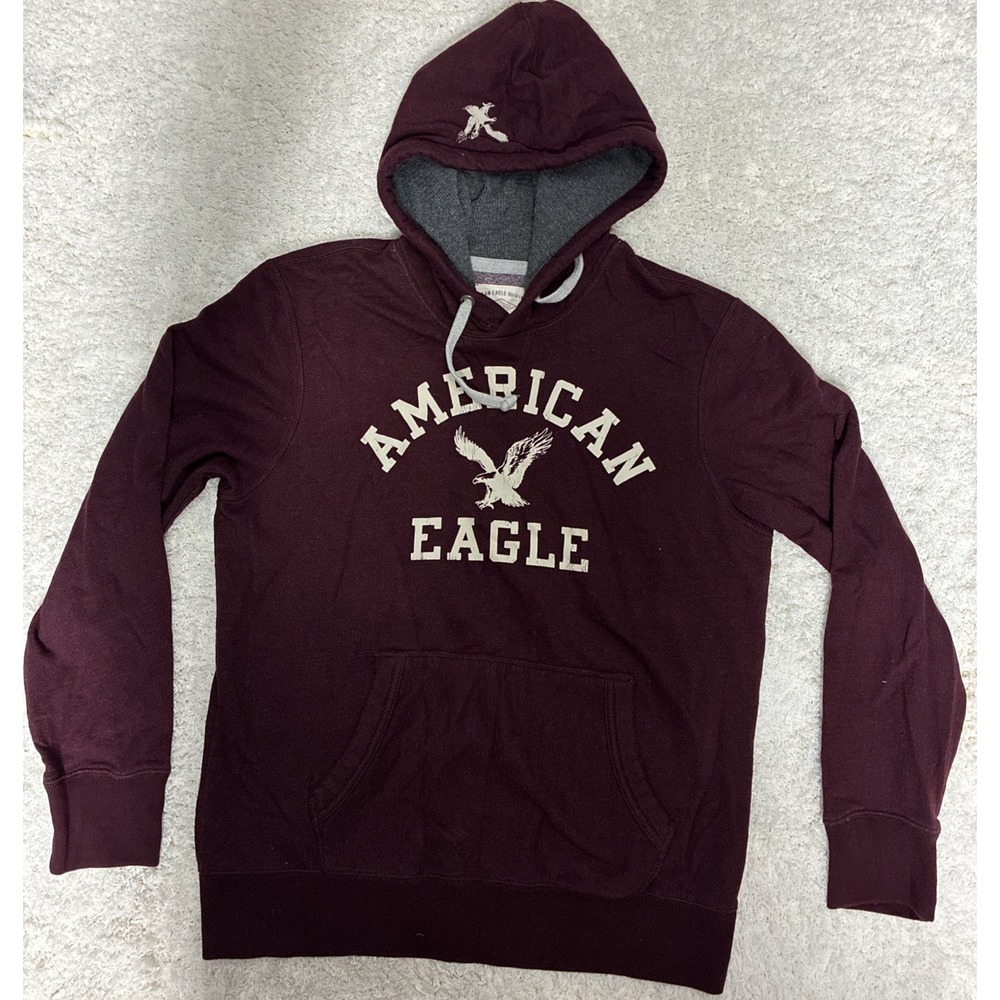 Vintage American Eagle Dark Red Magenta Archive Hoodie Distressed Mens M